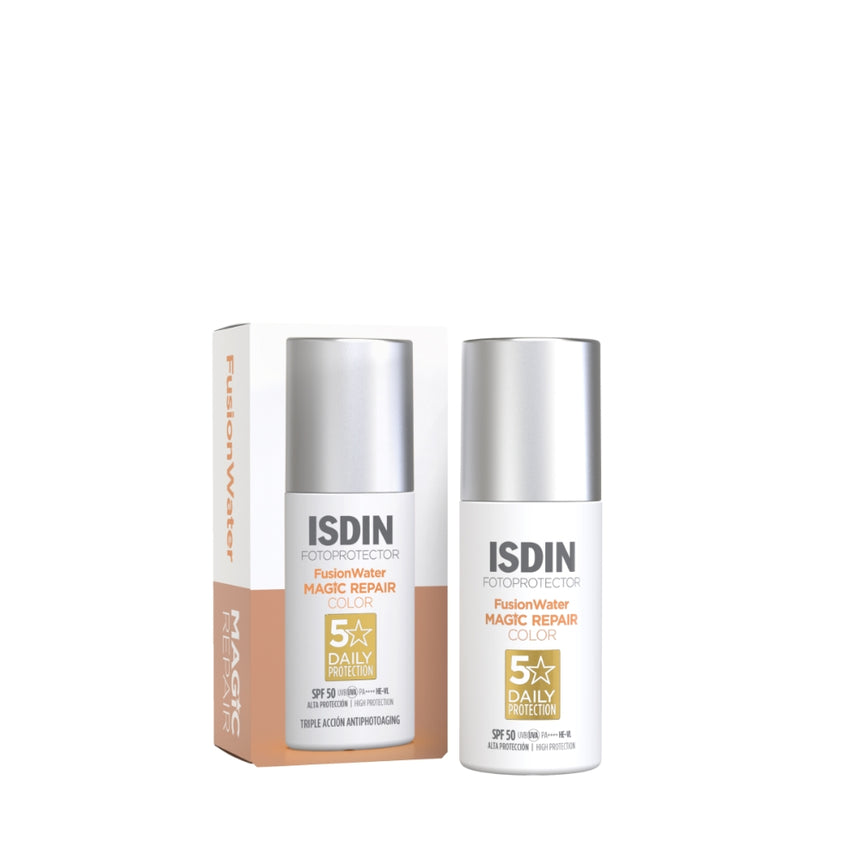 Fotoprotector con color Isdin Fusion Water Magic Repair SPF 50 50 ml