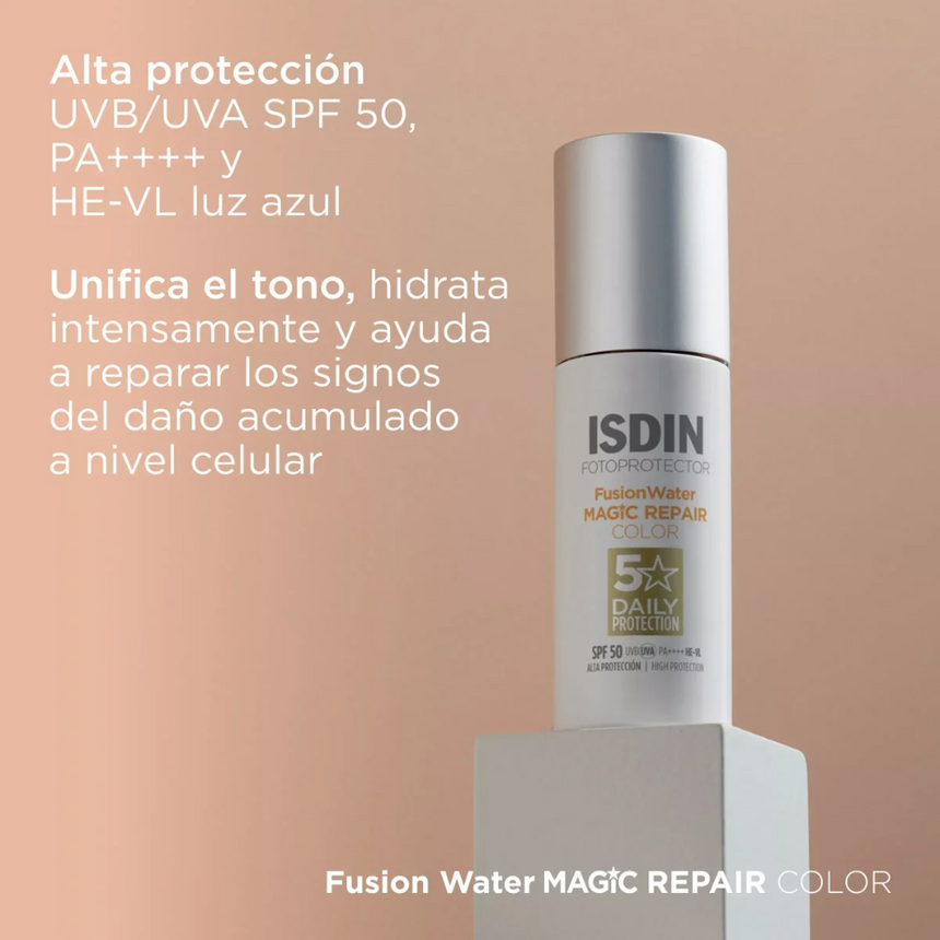 Fotoprotector con color Isdin Fusion Water Magic Repair SPF 50 50 ml