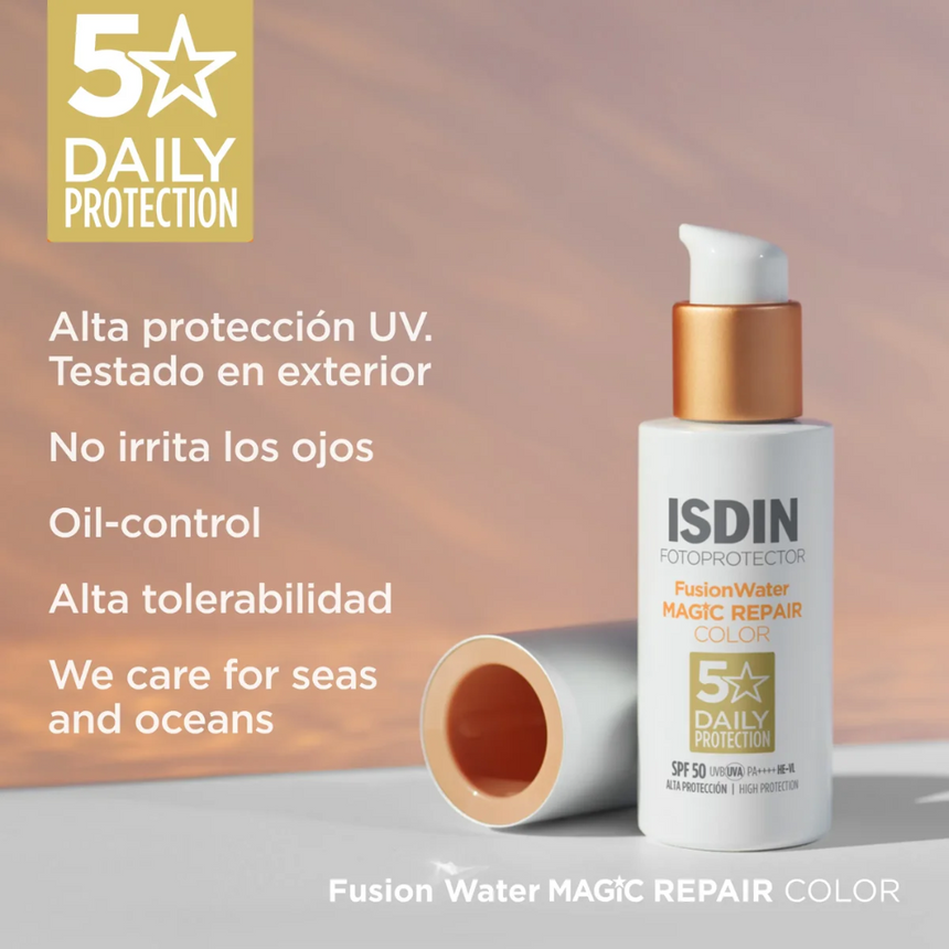 Fotoprotector con color Isdin Fusion Water Magic Repair SPF 50 50 ml