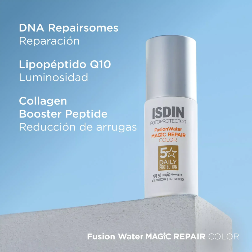 Fotoprotector con color Isdin Fusion Water Magic Repair SPF 50 50 ml